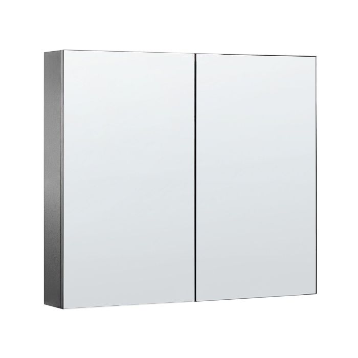 Bathroom Wall Mounted Mirror Cabinet 80 x 70 cm Black NAVARRA
