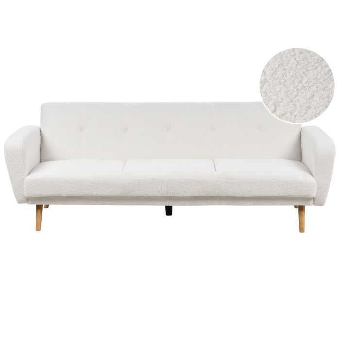 3 Seater Fabric Sofa Bed White Boucle FLORLI