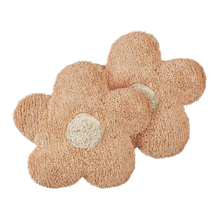 Set of 2 Cotton Kids Flower Cushions 30x30cm Peach Pink
