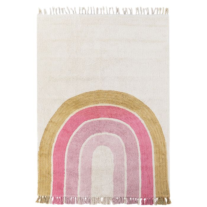 Cotton Kids Rug Rainbow Pattern 140x200cm Beige and Pink