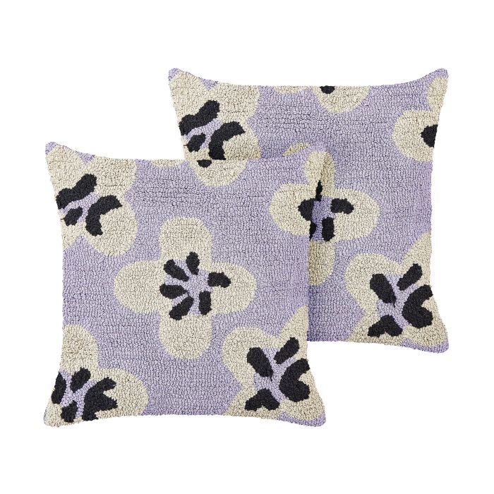Set of 2 Cotton Kids Cushions Flowers Pattern 45x45cm Purple
