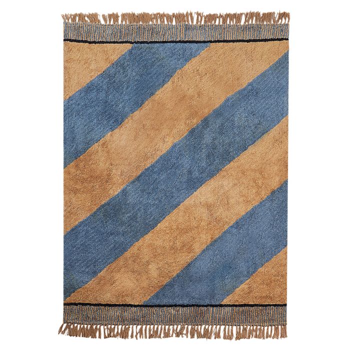 Cotton Area Rug Striped 140x200cm Blue and Brown