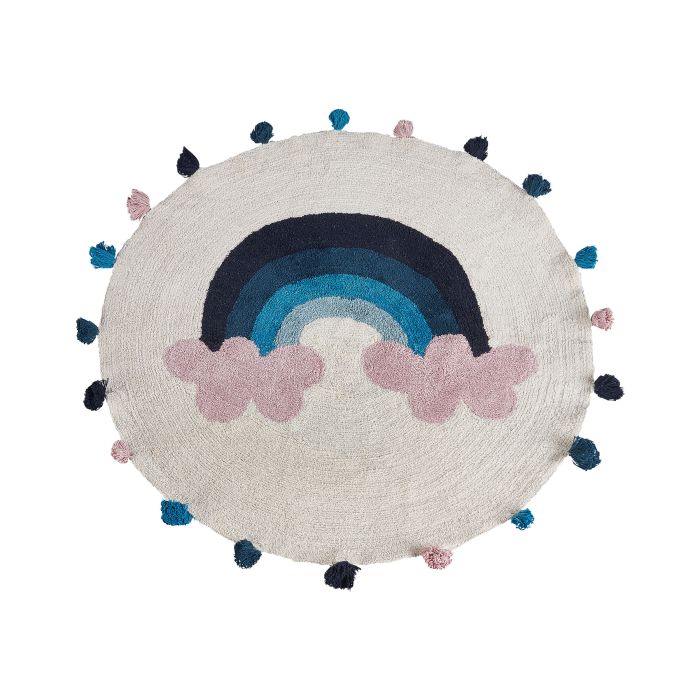 Round Cotton Kids Rug Rainbow Motif 120cm Multicolour