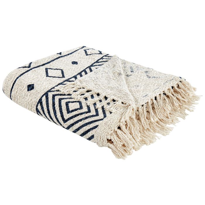 Cotton Blanket 220 x 240 cm Beige and Navy Blue NAJUY