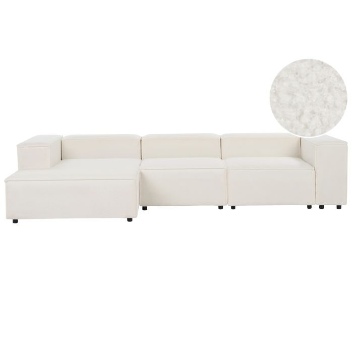 Right Hand 3 Seater Modular Boucle Corner Sofa White APRICA