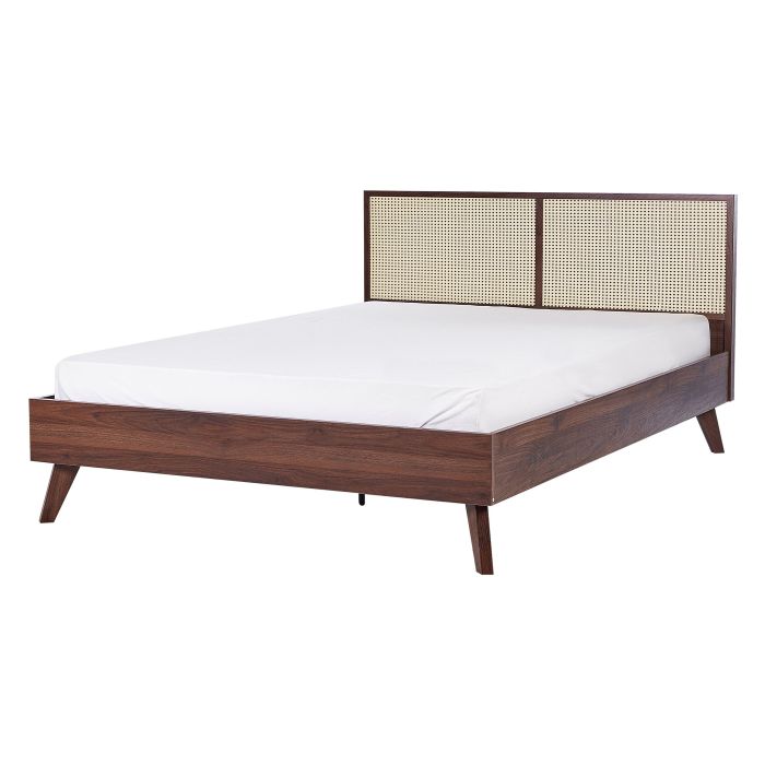Rattan EU Double Bed Dark Wood MONPAZIER