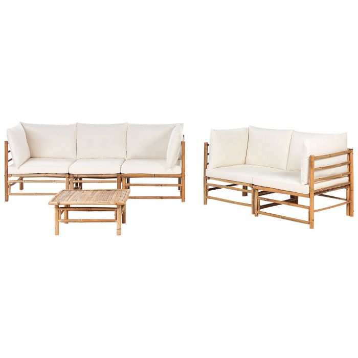 5 Seater Bamboo Garden Sofa Set with Coffee Table Off-White CERRETO