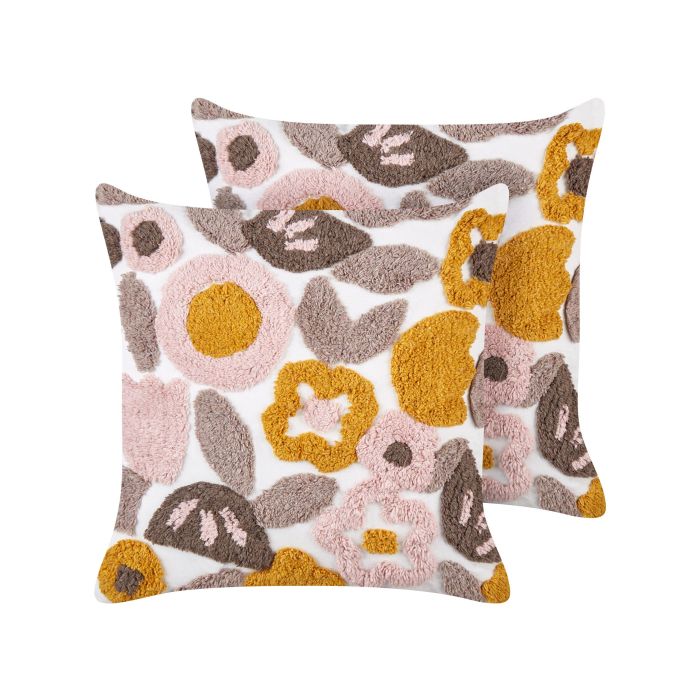 Set of 2 Tufted Cotton Cushions 45x45cm Multicolour