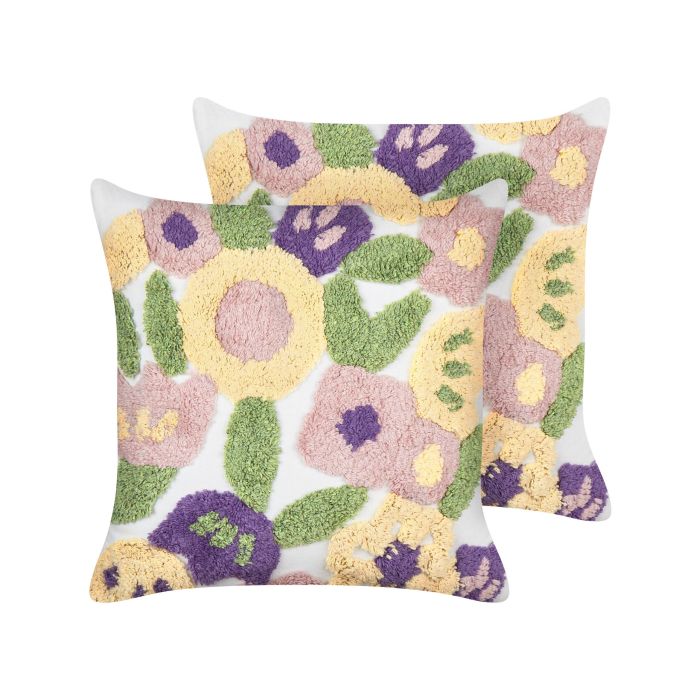 Set of 2 Tufted Cotton Cushions 45x45cm Multicolour