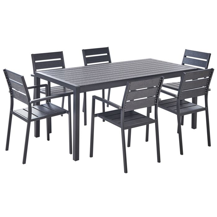 6 Seater Aluminium Garden Dining Set Black VERNIO