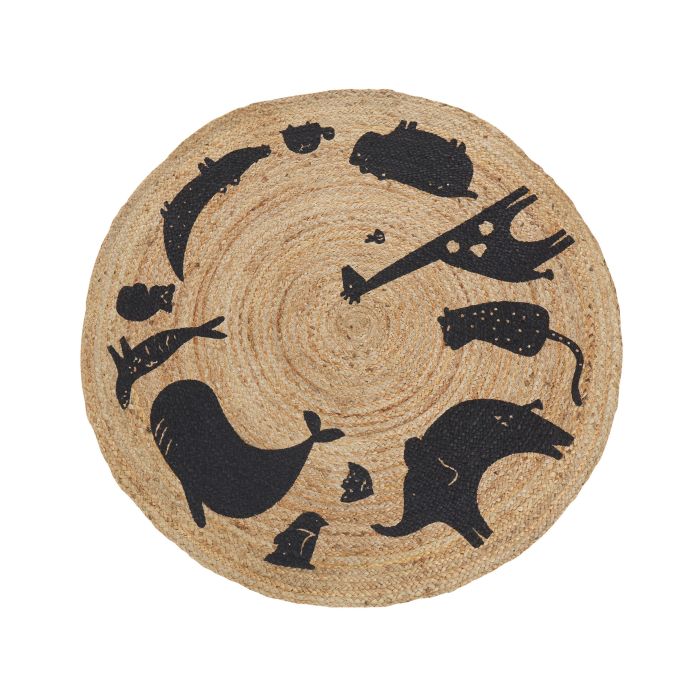 Jute Kids Area Rug Animals Motif 120cm Beige