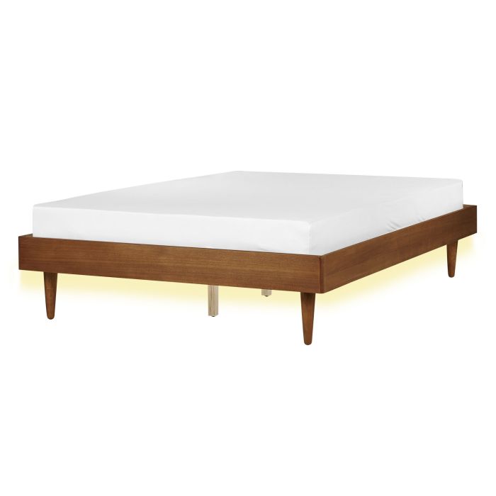 EU Double Size Bed with LED Light Wood TOUCY