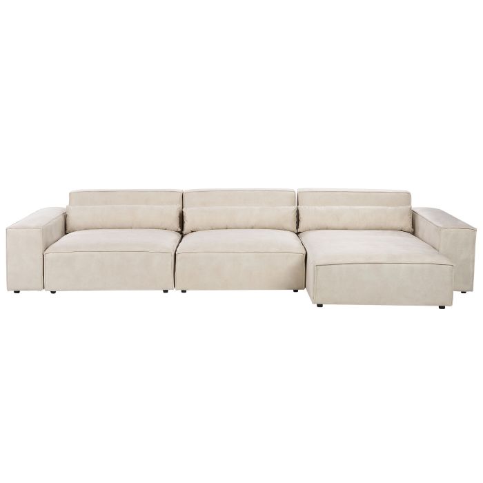 Left Hand 3 Seater Modular Velvet Corner Sofa Beige HELLNAR