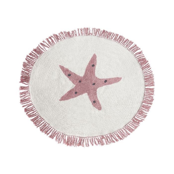 Cotton Kids Rug with Star Motif 120cm Off - White