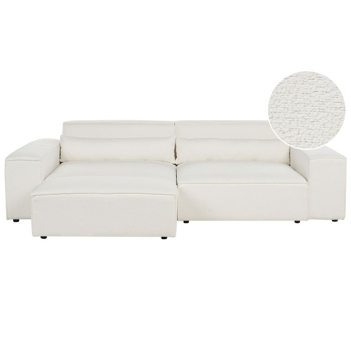 2 Seater Modular Boucle Sofa with Ottoman White HELLNAR