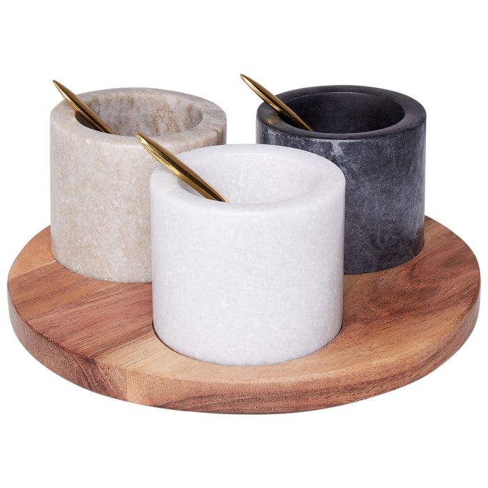 3 Marble Bowl Serving Tray with Teaspoons Multicolour