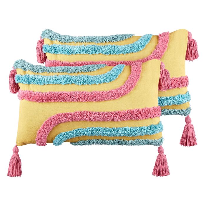 Set of 2 Tufted Cotton Cushions with Tassels 30x50cm Multicolour