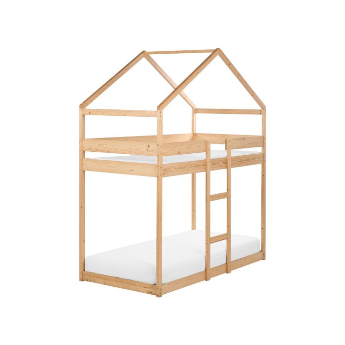 Wooden Kids House Bunk Bed EU Single Size Light LABATUT