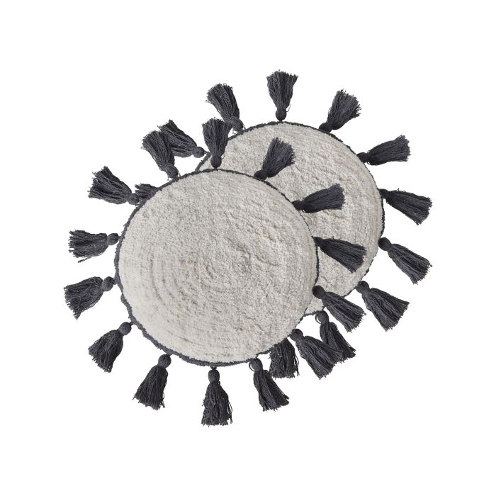 Set of 2 Cotton Cushions with Tassels 40cm Off - White