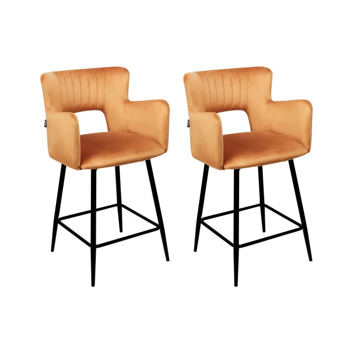 Set of 2 Velvet Bar Chairs Navy Orange SANILAC