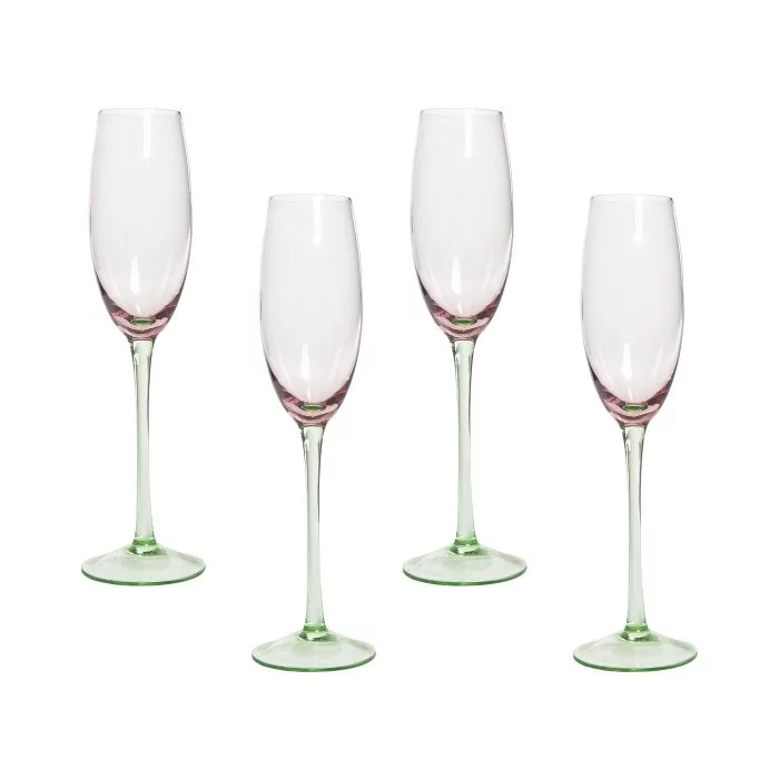 Set of 4 Champagne Flutes 20 cl Pink and Green DIOPSIDE