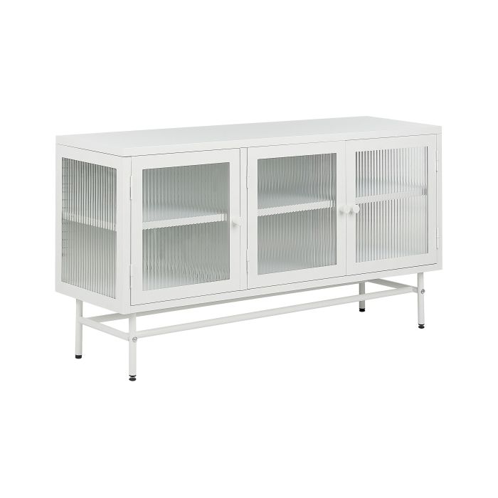 3 Door Metal Sideboard with Glass Display White DEVON