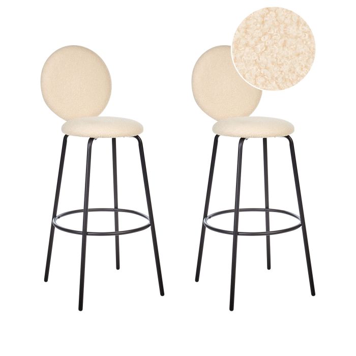Set of 2 Boucle Bar Chairs Light Beige EMERY