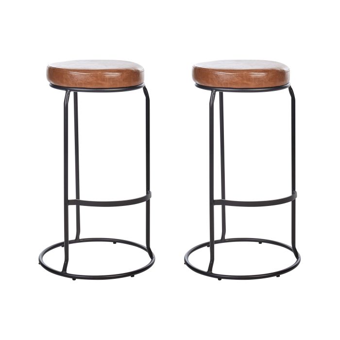 Set of 2 Faux Leather Bar Stools Brown MILROY