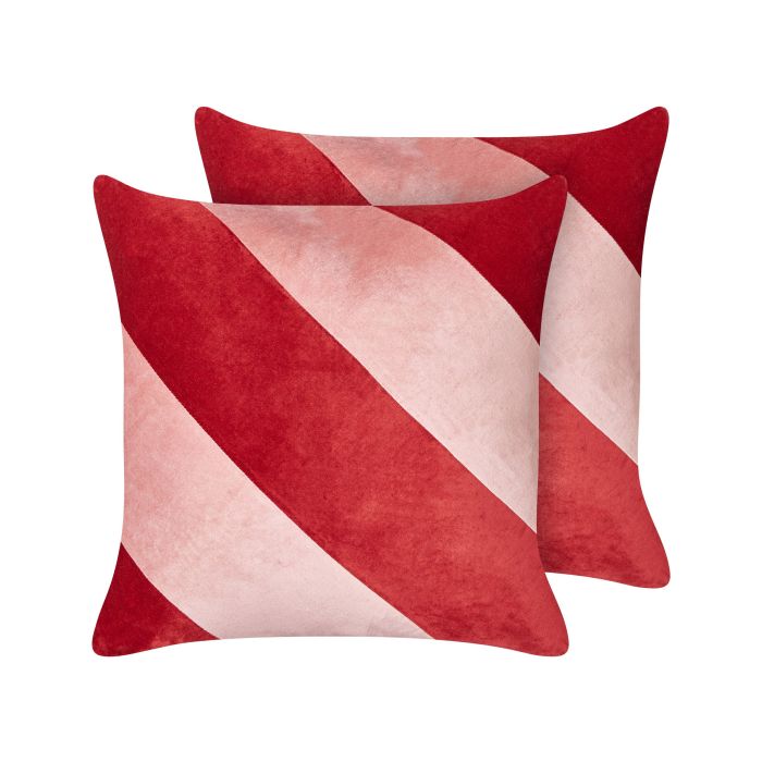 Set of 2 Velvet Cushions 45x45cm Red and Pink