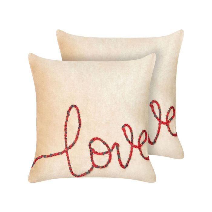 Set of 2 Velvet Cushions 45x45cm Beige