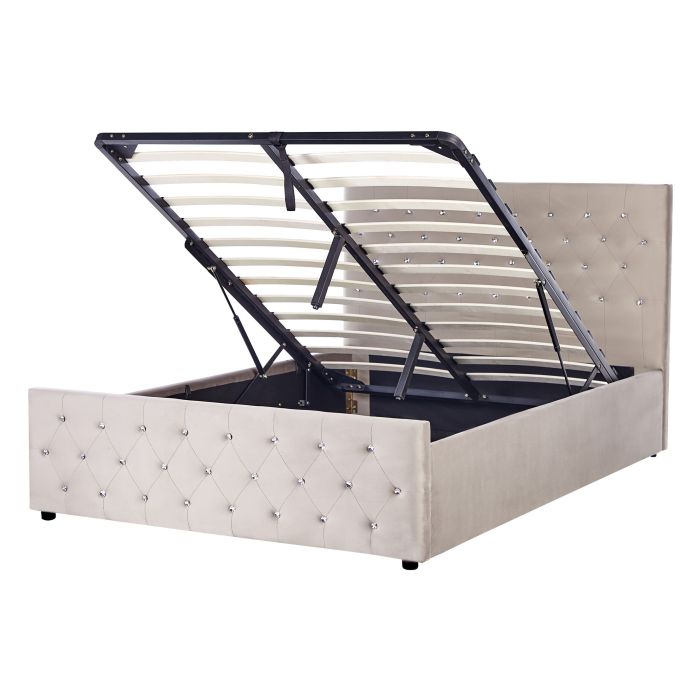 Velvet EU Double Size Ottoman Bed Taupe AMIENS