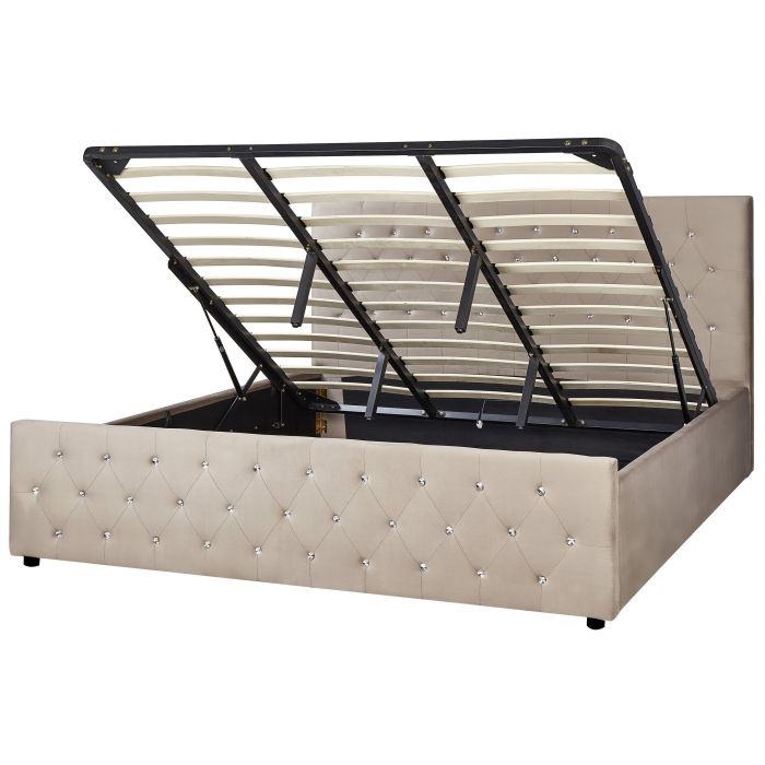 Velvet EU Super King Size Ottoman Bed Taupe AMIENS