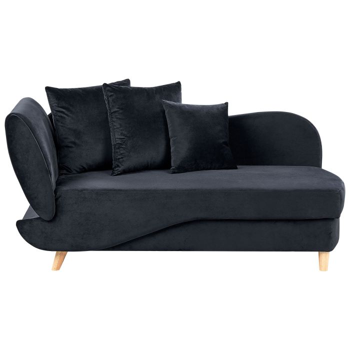 Left Hand Velvet Chaise Lounge with Storage Black MERI II