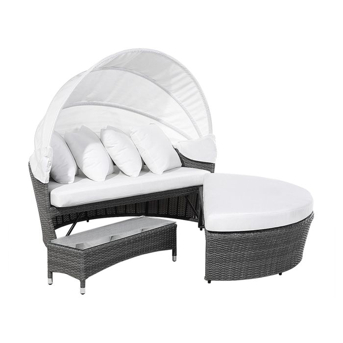 PE Rattan Garden Daybed with Coffee Table Grey SYLT LUX