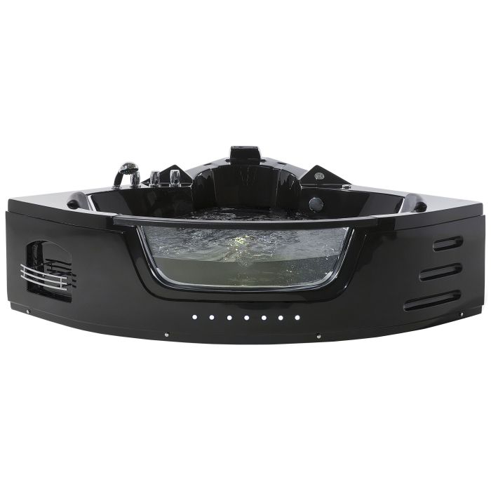 Whirlpool Corner Bath with LED 2140 x 1550 mm Black MARTINICA