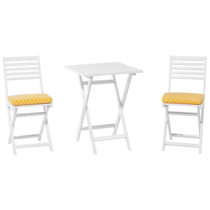 Acacia Wood Garden Bistro Set with Yellow Cushions White FIJI