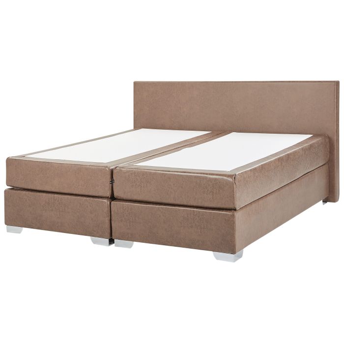 Faux Leather EU Super King Size Divan Bed Brown PRESIDENT