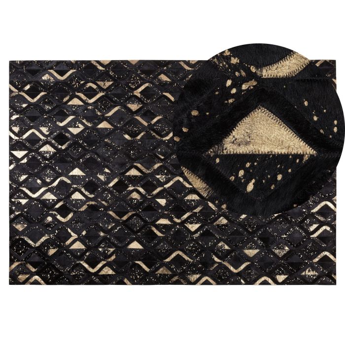 Cowhide Area Rug 140x200cm Black and Gold