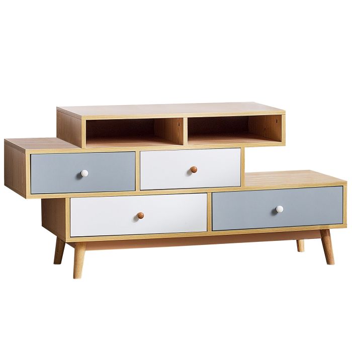 4 Drawer Sideboard Light Wood - White Grey