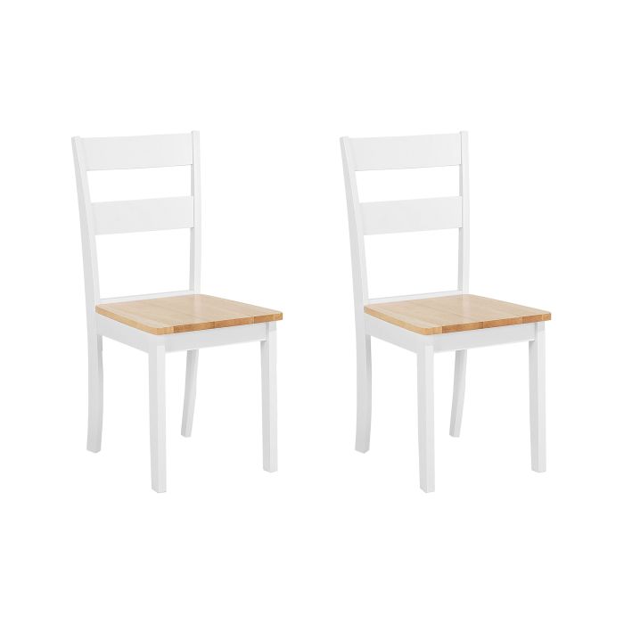 Set of 2 Wooden Dining Chairs White and Light Wood GEORGIA