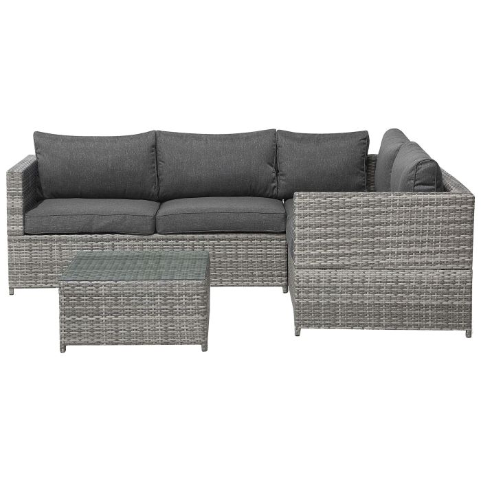 Left Hand 4 Seater PE Rattan Garden Corner Sofa Set Dark Grey AVOLA
