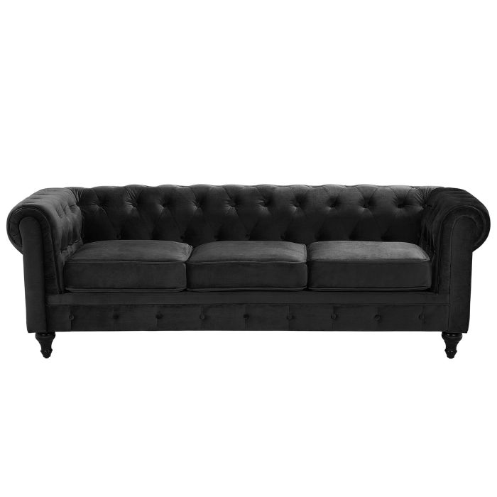3 Seater Velvet Fabric Sofa Black CHESTERFIELD