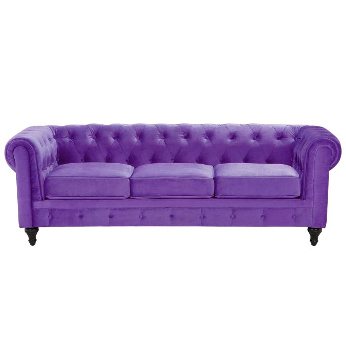 3 Seater Velvet Fabric Sofa Purple CHESTERFIELD