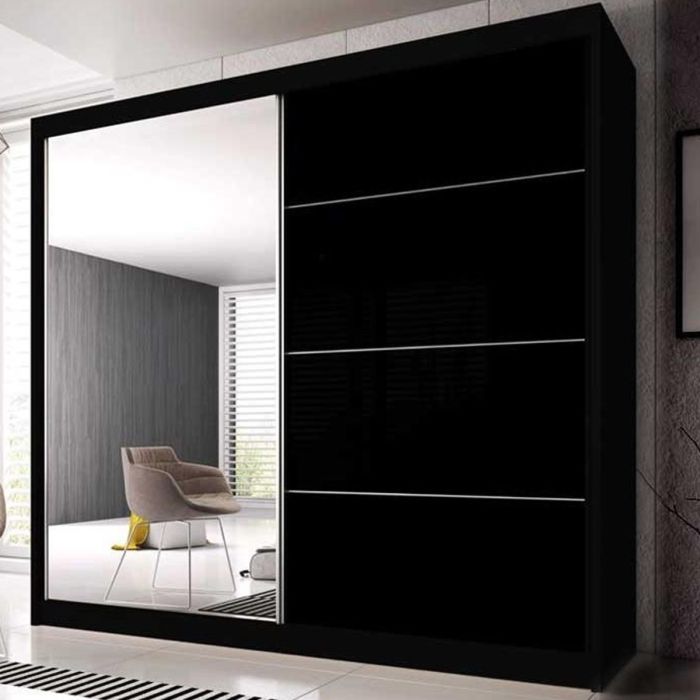 Malta-31 Sliding Mirror Door Wardrobe 183cm - Black Matt