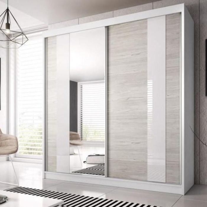 Malta-32 Sliding Mirror Door Wardrobe 203cm - White Matt