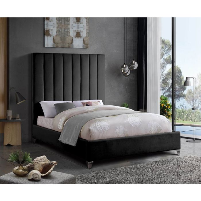 Alexo Plush Velvet Bed - Black in 5 Sizes