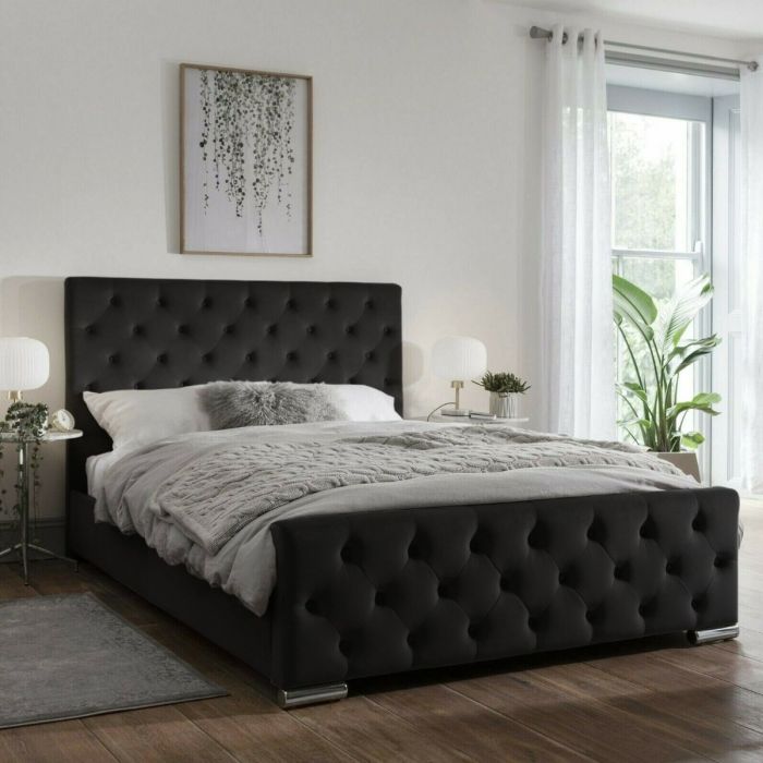 Traffalger Plush Velvet Bed - Black in 5 Sizes