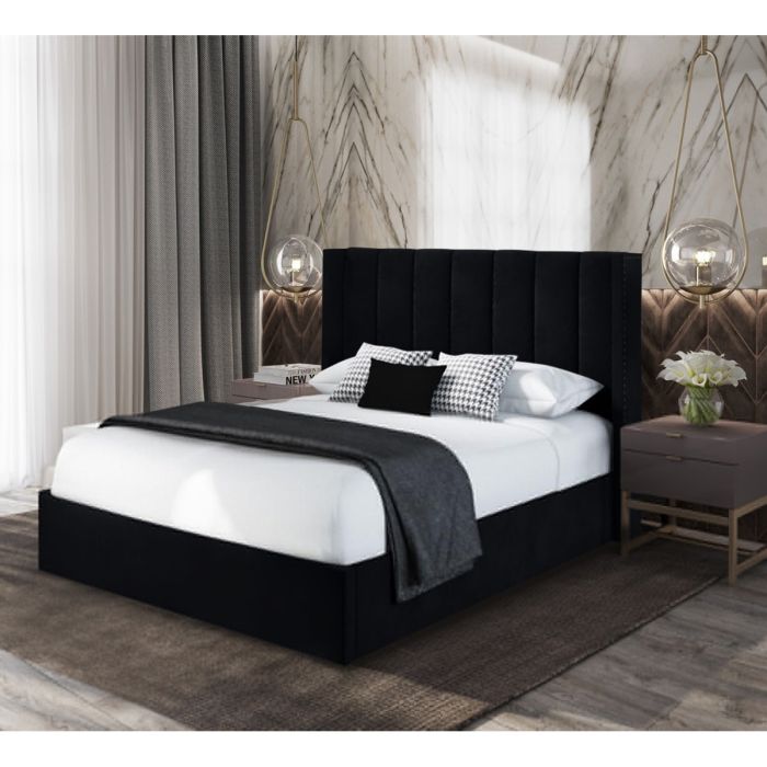 Marilynn Plush Velvet Bed - Black in 5 Sizes