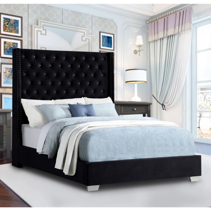 Nivana Plush Velvet Bed - Black in 5 Sizes