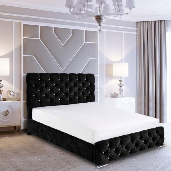 Havana Crush Velvet Bed - Black in 5 Sizes